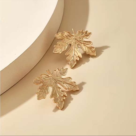 Gold Autumn Leaf Earrings - Picture 5 of 6